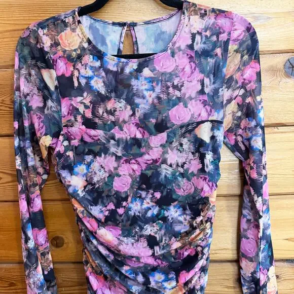 By Anthropologie Ruched Mock-Neck Long-Sleeve Midi Dress Small - Picture 4 of 7